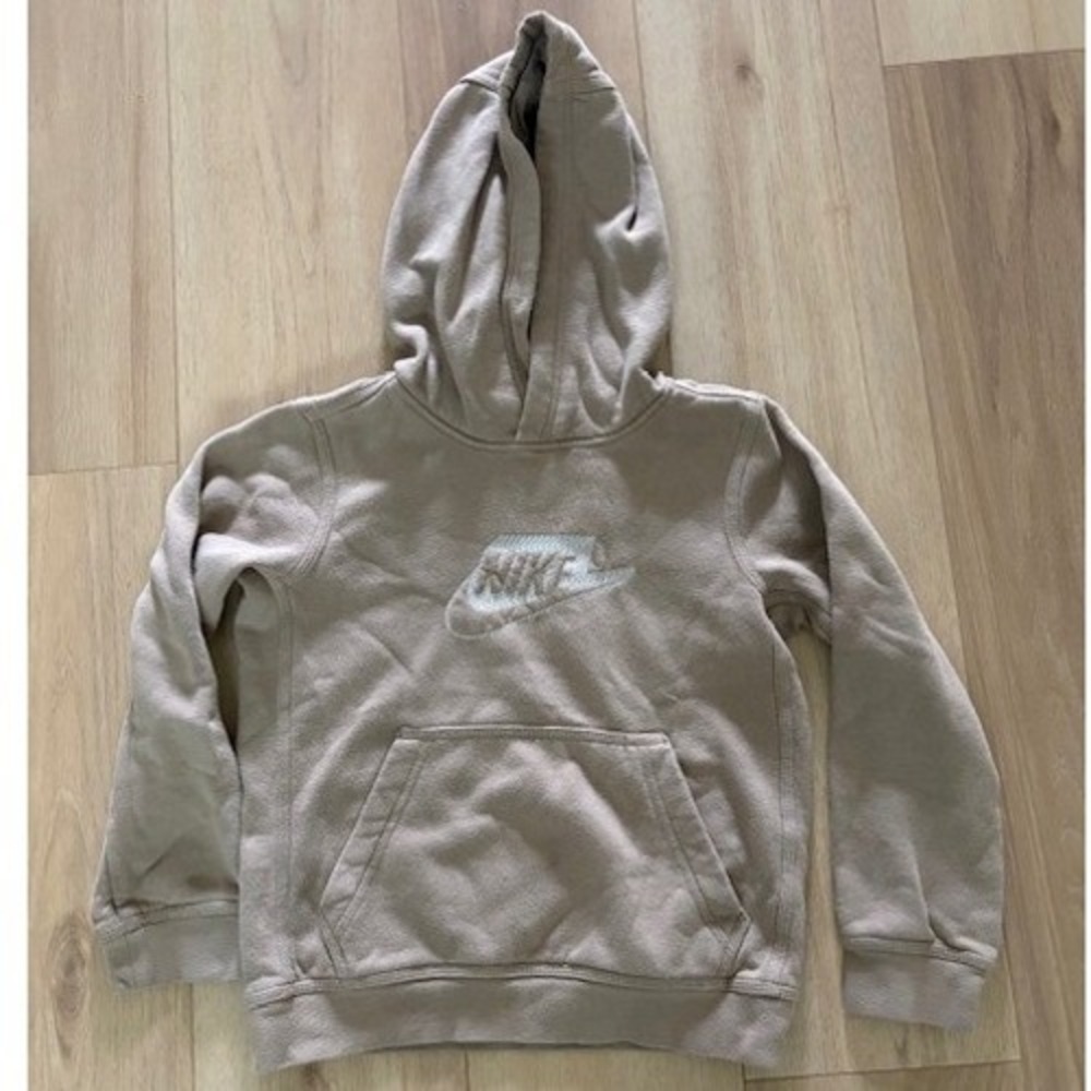 Nike Kids Pullover Hoodie‎ Tan Embroidered Logo Hooded Sweatshirt Size S